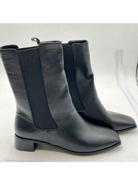 Women's Retro Elastic Chelsea Ankle Boots  Low Chunky Heel Pointed Toe  Black